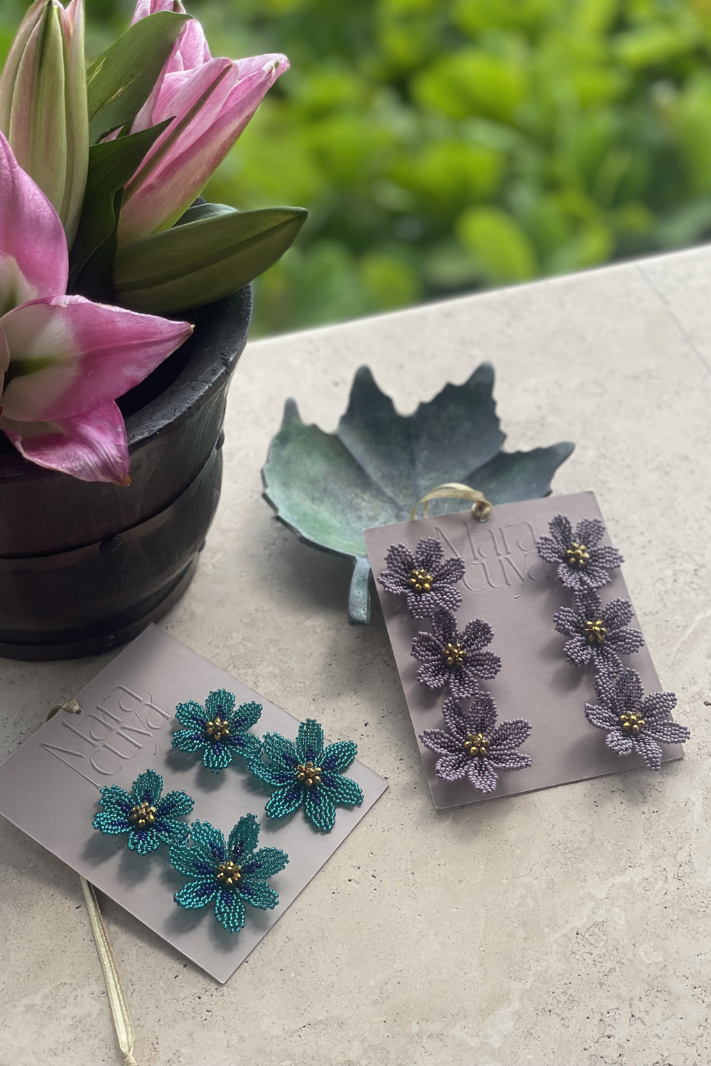 Double Flor Earrings [Turquoise] - Imagen 3